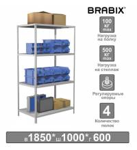 Стеллаж металлический  "MS Plus-185/60-4", 1850х1000х600 мм, 4 полки, регулируемые опоры, 291107, S241BR156402